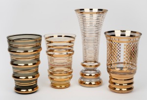Four vintage Bohemian glass vases with gilt decoration, mid 20th century, the largest 30cm high.