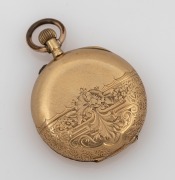 An antique Swiss 18ct gold cased full hunter lady's pocket watch with crown wind, 19th/20th century, 5cm high including bow, 37 grams total including movement.