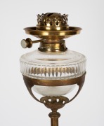 BENSON (attributed) antique English Art Nouveau adjustable standard lamp with cut crystal glass font and single button burner, late 19th century, ​​​​​​​145cm high. - 2