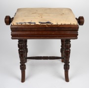 An antique English mahogany piano stool with turned thread adjustable mechanism, late 19th century, 47cm high, 57cm wide, 36cm deep. - 2