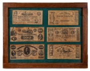 AMERICAN CIVIL WAR reproduction framed Confederate banknote display, ​​​​​​​35 x 45cm overall.