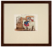 Two antique framed watercolour caricatures titled "Fine Feathers Make Fine Birds" and "Seeing Is Believing", together with an antique hand- coloured German musical engraving, signed in pencil, (3 items), ​​​​​​​the largest 31 x 29cm overall. - 3