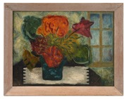 ARTIST UNKNOWN, (floral still life), oil on board, signed lower right (illegible), ​​​​​​​30 x 40cm, 35 x 45cm overall.