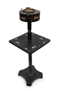 An antique Chinese smoker's companion with ebonised finish and hand-painted floral decoration, early to mid 19th century, 70cm high.