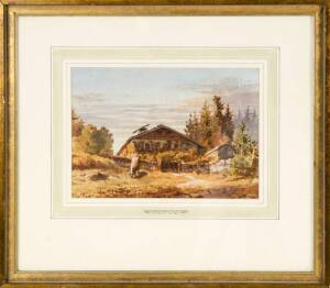 LOUIS BUVELOT (Swiss, 1814-1888): Swiss Chalet Near Lausanne, watercolour signed 'L Buvelot' lower left. 18.5 x 27cm