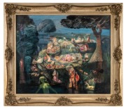 HAROLD HITCHCOCK (British, 1914-2009), A Mediterranean Village, oil on canvas, artist's monogram lower left and dated 1968, several hand-written paper labels and inscriptions verso, 51 x 61cm, 64 x 74cm overall.