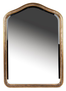 A vintage Italian bevelled gilt framed mirror with shaped top, 20th century, 101 x 70cm overall.