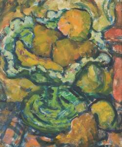 PEGGY CROMBIE (1901-1984)Green Comport with FruitOil on board signed upper left25 x 30cm