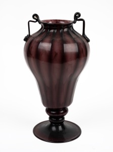 An Italian purple glass two handled vase, early to mid 20th century, 27cm high.