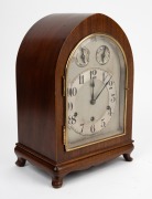 HAMBURG AMERICAN CLOCK COMPANY antique German mahogany cased mantle clock with three train chiming movement, silvered dial with Arabic chaptering, time silent and slow/fast dials, circa 1900, 37cm high. - 2