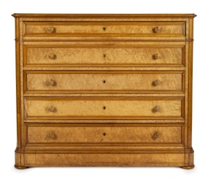 An antique birdseye maple secretaire chest, interior fitted with mahogany drawers and compartments, Northern European origin, 19th century, 108cm high, 131cm wide, 35cm deep.