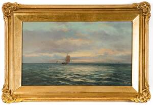 JAMES ASHTON (1859-1935)Sunset at SeaOil on board signed lower right33 x 20cm