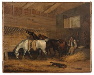 S. AIKEN, (stable scene), oil on canvas (relined), signed lower centre "S. Aiken, 1807", ​​​​​​​34 x 42cm overall.