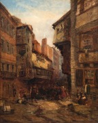 ARTIST UNKNOWN (Scottish School), (street scene in Auld Reekie), oil on canvas, early 19th century, 52 x 42cm, 80 x 70cm overall.