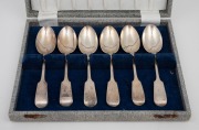 A set of six antique English sterling silver fiddle pattern teaspoons, 19th century, 13cm long, 113 grams. - 2