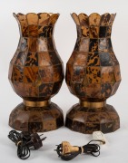 A pair of unusual table lamps, fashioned from tortoise shell and copper wire, early to mid 20th century, 39cm high. - 2