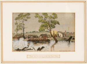 Handcoloured engravings "Punt on the Yarra 1853" by Thomas Ham  (17 x 10cm); "Princess Theatre Melbourne 1875" (18 x 15cm)