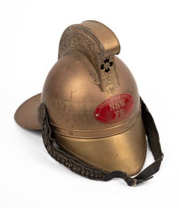New South Wales Fire Brigade brass replica helmet with bade "MERRY WEATHER & CORNELL, N.S.W. FB. ANNANDALE 1906", late 20th century.