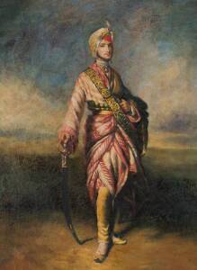 Anglo-Indian portrait of Maharaja Dalip Singh (1838-1893) last Maharaja of Punjab. School of or after German born court artist FRANZ XAVER WINTERHALTER who painted the original portrait in 1854 which now resides in the Royal collection. Oil on canvas rela