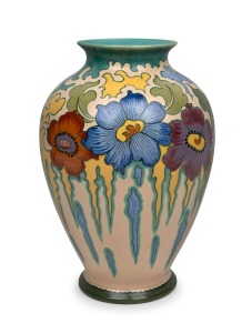 GOUDA "Cairo" pattern Dutch pottery vase with floral decoration, factory mark to base, 35cm high.
