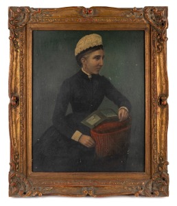 ARTIST UNKNOWN, (portrait of a lady in mourning dress), oil on board, ​​​​​​​50 x 40cm, 65 x 55cm overall.
