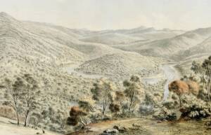 EUGENE VON GUERARD (1811-1901): Coloued lithograph "Junction of the Buchan & Snowy Rivers (Gipps Land)". 49 x 32cm