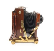 HOUGHTON: "Stereo Victo" triple-extension stereo view camera, early 20th century, plate dimensions 12 x 16cm, monocular Hugo Meyer Goerlitz Double-Plasmat 5&frac14;" f4 lens with cap, Thornton-Pickard roller-blind shutter, "Harrington Sydney & Brisbane" retailer - 2
