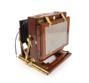 HOUGHTON: "Stereo Victo" triple-extension stereo view camera, early 20th century, plate dimensions 12 x 16cm, monocular Hugo Meyer Goerlitz Double-Plasmat 5&frac14;" f4 lens with cap, Thornton-Pickard roller-blind shutter, "Harrington Sydney & Brisbane" retailer - 3