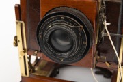 HOUGHTON: "Stereo Victo" triple-extension stereo view camera, early 20th century, plate dimensions 12 x 16cm, monocular Hugo Meyer Goerlitz Double-Plasmat 5&frac14;" f4 lens with cap, Thornton-Pickard roller-blind shutter, "Harrington Sydney & Brisbane" retailer - 4