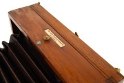 LANCASTER: "Instantograph" view camera, late 19th century, plate dimensions 11.5 x 16.5cm, fixed-aperture Lancaster brass lens, burgundy bellows, unusual rear hinge mechanism. - 5