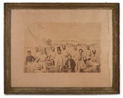VICTORIAN CRICKET TEAM antique black white albumen photograph of an earlier collage image of the 1859 touring team to Sydney, signed in pencil "FREEMAN BROS. PHOTO. Sydney, 1859", laid down on card and framed, 45 x 58cm overall.