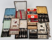 Assorted boxed sets of silver plate and stainless steel cutlery; together with a small selection of sterling silver teaspoons and salt teaspoons (35 grams), (qty).