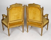 A pair of antique French Louis XVI style gilded armchairs with handsome carved decoration and gold velvet upholstery, 19th century, ​​​​​​​100cm high, 61cm across the arms. - 2