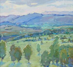 CRISS CANNING (1947-): Oil on canvas board landscape in the Dandenong ranges, signed lower right, in original gilt frame.  25.5 x 23cm