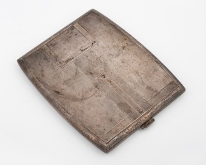 A vintage Art Deco sterling silver cigarette case with gilt washed interior, circa 1930, stamped "G.S. 925, p" with pictorial mark, 10.5cm wide, 120 grams.
