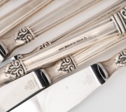 Mexican sterling silver cutlery made in the Georg Jensen style with Danish steel blades, setting for eight (missing one soup spoon), mid 20th century, (47 items), 1,581 grams total not including the knives. - 2