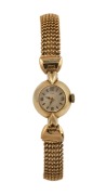 LIDO ladies wristwatch in 14ct solid gold case with gold plated bracelet band, 18mm wide including crown.