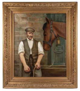 D. RIPLEY, (untitled horse and farmer), oil on canvas, signed lower right "D. Ripley, '15", ​​​​​​​76 x 63cm, 101 x 89cm overall.
