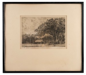 GEORGE MARLER (1879-1960), The Clearing, dry point etching, signed and titled in the lower margin, 18 x 24cm, 37 x 42cm overall. Together with a vintage framed black and white photograph, signed and titled in the lower margin (illegible), (2 items).