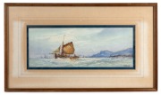 W. STEWART, (fishing boats), watercolour, signed lower right "W. Stewart", ​​​​​​​14 x 37cm, 33 x 55cm overall.