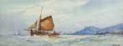 W. STEWART, (fishing boats), watercolour, signed lower right "W. Stewart", ​​​​​​​14 x 37cm, 33 x 55cm overall. - 2