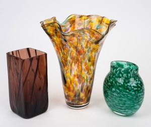 Three assorted art glass vases, including an Australian mottled example, 20th century, the largest 23cm high.