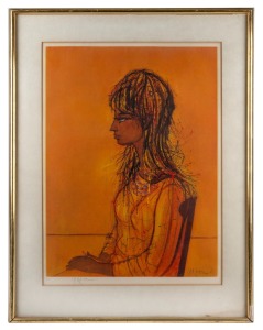 JEAN CARZOU (1907-2000), (profile portrait of a girl in orange), lithograph, 26/100, signed lower left, ​​​​​​​57 x 42cm, 75 x 58cm overall.