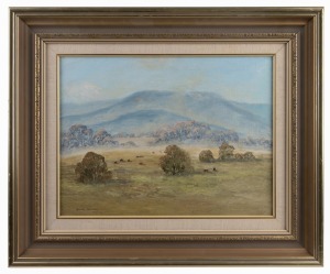 DOROTHY HOWSON, (farm scene landscape with mountains and cattle), oil on board, signed lower left "Dorothy Howson", 30 x 40cm, 47 x 57cm overall.