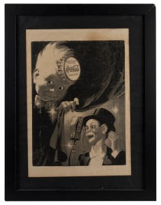 A framed vintage Coca-Cola advertising print; together with a reproduction Vespa Club print, (2 items), the larger 56 x 43cm overall.