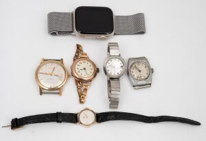 Six assorted wristwatches, including a vintage 9ct gold cased example, BULOVA automatic wristwatch and a ladies LONGINES wristwatch.