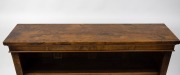 An antique English burr walnut free standing open front bookcase, bearing original retailer's plaque "Jas. Shoolbred & Co... London", 19th century, 112cm high, 122cm wide, 29cm deep. - 2