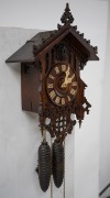 An antique German Black Forest cuckoo wall clock by JOHANN BAPTIST BEHA, model 361, with wood plate movement, carved and fretted Gothic influence lindenwood case with carved bone hands and Roman numerals, circa 1860, the case 43cm high, 27cm wide. - 3