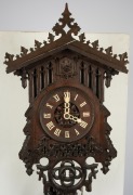An antique German Black Forest cuckoo wall clock by THEODORE KETTERER, with carved and fretted Gothic influence oak case, carved and fretted bone hands and Roman numerals with wood plate movement, circa 1870, the case 47cm high, 27cm wide. - 2