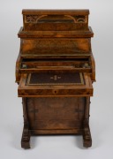 An antique English burr walnut piano top Davenport, 19th century, 100cm high (top open), 59cm wide, 54cm deep. - 2